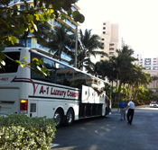 motorcoach transports guests